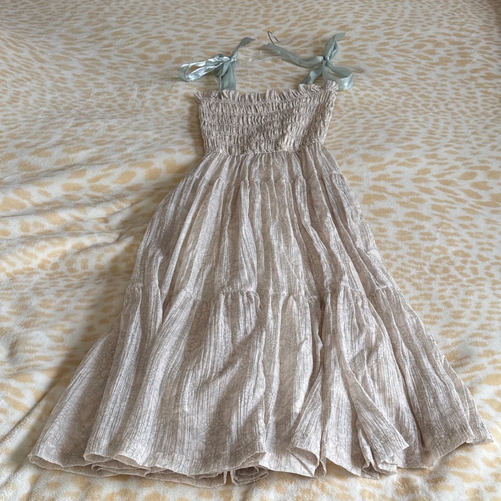 En Saison Cream Maxi Dress with Pale Blue Tie Straps